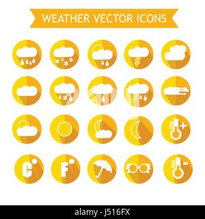 Meteo ForecastIcon Set. Arancione e colori di giallo. Illustrazione Vettoriale Illustrazione Vettoriale