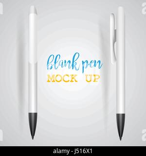 Vector Set di penne in bianco.Modello per pubblicità e corporate identity.Mock up Modello pronto per il tuo design. Vettore illustrazione isolato. Illustrazione Vettoriale