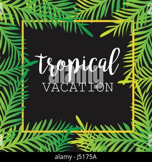 Estate sfondo tropicale di foglie di palmo. tropici, tropicali, palme tropicali di foglie di palma. Vacanza tropicale. Estate sfondo. Cornice quadrata. Ve Illustrazione Vettoriale