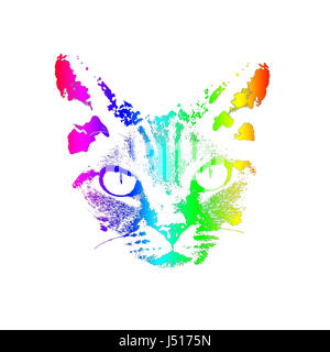 Rainbow testa di gatto disegno - essere diverso, agire in modo diverso Foto Stock