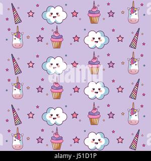 Kawaii design pattern Illustrazione Vettoriale