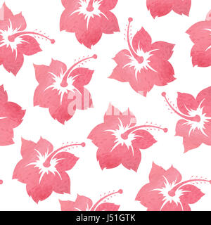 Tropical seamless pattern con il rosso dei fiori ad acquerello su sfondo bianco Foto Stock