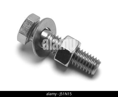 La vite, il dado e la rondella isolata su sfondo bianco. Foto Stock