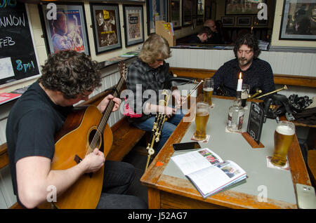 Irlandese tradizionale sessione Folk Belfast Bar Girasole Foto Stock