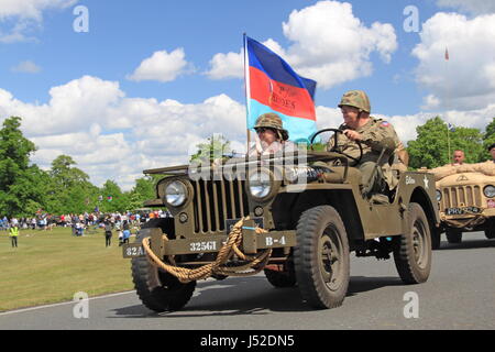 US Army Willys MB Jeep (1942). Domenica delle castagne, 14 maggio 2017. Bushy Park, Hampton Court, Londra, Inghilterra, Gran Bretagna, Regno Unito, Regno Unito, Europa. Foto Stock