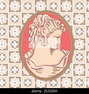 Il vecchio stile cammeo spilla, silhouette di donna illustrazione vettoriale Illustrazione Vettoriale