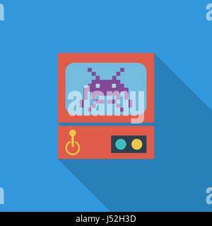 Arcade retrò icona della macchina. Vettore di piana relativa icona con lunga ombra per il web e applicazioni per dispositivi mobili. Esso può essere utilizzato come - il logo, il pittogramma, icona, infog Illustrazione Vettoriale