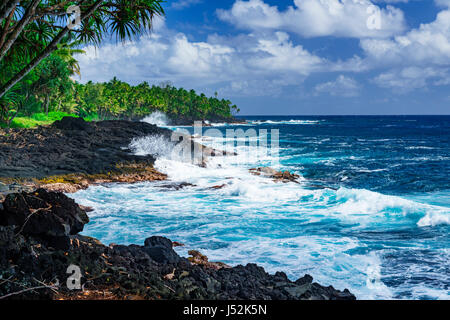 Costa rocciosa lungo la costa di Puna, Pahoa, la Big Island delle Hawaii, STATI UNITI D'AMERICA Foto Stock