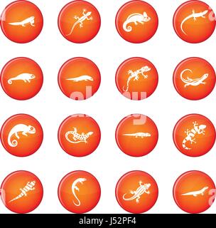 Lizard vettore icone set di cerchi rossi isolato su sfondo bianco Illustrazione Vettoriale