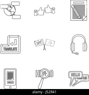 Lingue set di icone di stile di contorno Illustrazione Vettoriale