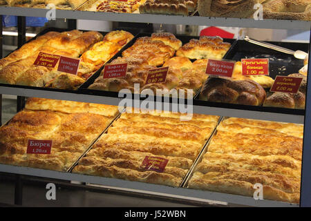 Bakery Shop finestra nella città bulgara di Plovdiv Foto Stock