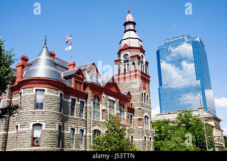 Little Rock Arkansas, 2nd Street, Old Pulaski County Courthouse, architettura romanica Revival, Maximilian A. Orlopp, 1889, torre dell'orologio, torretta, Fourche MOU Foto Stock