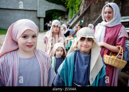 Eureka Springs Arkansas,Ozark Mountains,New Great Passion Play,attore,costume,personaggio biblico,backstage,nuovo Testamento,religione,intrattenimento,ragazza gi Foto Stock