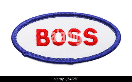 Il Boss ovale uniforme Patch di lavoro isolato su sfondo bianco. Foto Stock