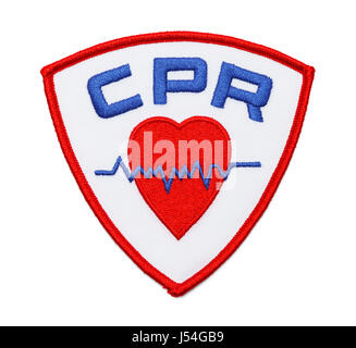 Tessuto Patch CPR isolare su sfondo bianco. Foto Stock