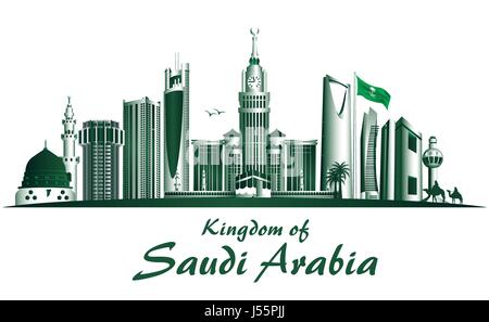 Regno di Arabia Saudita famosi edifici di sfondo vettoriale. Modificabile illustrazione vettoriale Illustrazione Vettoriale