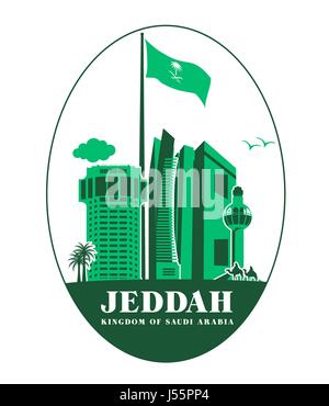 Città di Jeddah Arabia Saudita famosi edifici disegno vettoriale. Modificabile illustrazione vettoriale Illustrazione Vettoriale