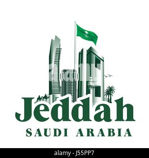 Città di Jeddah Arabia Saudita famosi edifici disegno vettoriale. Modificabile illustrazione vettoriale Illustrazione Vettoriale