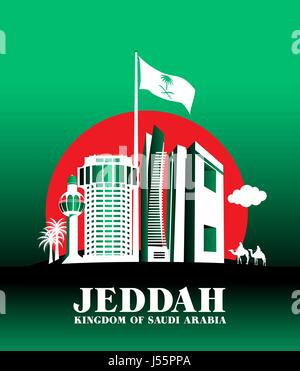 Città di Jeddah Arabia Saudita famosi edifici di sfondo vettoriale. Modificabile illustrazione vettoriale Illustrazione Vettoriale