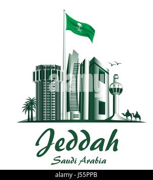 Città di Jeddah Arabia Saudita famosi edifici disegno vettoriale. Modificabile illustrazione vettoriale Illustrazione Vettoriale