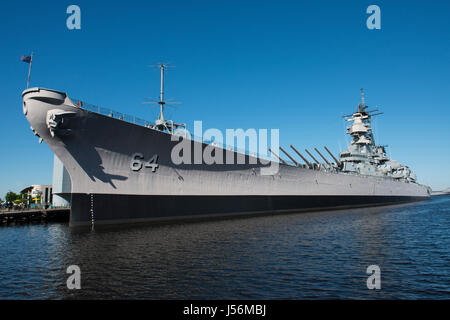 Virginia, Norfolk. Hampton Roads Museo Navale. Corazzata Wisconsin, BB-64, uno dei più grandi e ultimo corazzate costruita dal Navy US. Ha servito i Foto Stock