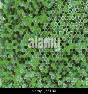 Una rete di esagoni tonalità di verde che cambiare altezza. 3D render. Foto Stock