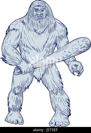 Disegno stile sketch illustrazione di un Bigfoot o sasquatch, una scimmia-come creatura del folklore americano che abitano le foreste, di solito descritto come un Illustrazione Vettoriale