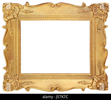 Golden picture frame isolati su sfondo bianco Foto Stock