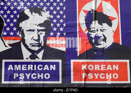 American Psycho e il coreano psico Donald Trump e Kim Jong-Poster delle nazioni unite Foto Stock