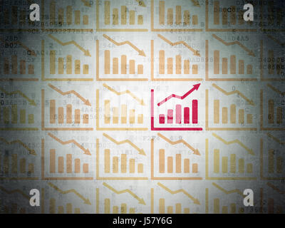 Concetto di finanza: crescita icona grafico sui dati digitali sfondo della carta Foto Stock