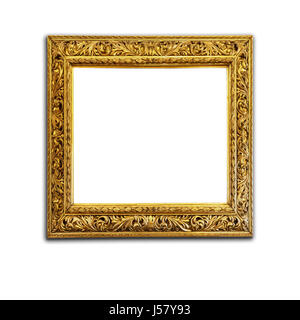 Antique golden picture frame isolati su sfondo bianco Foto Stock