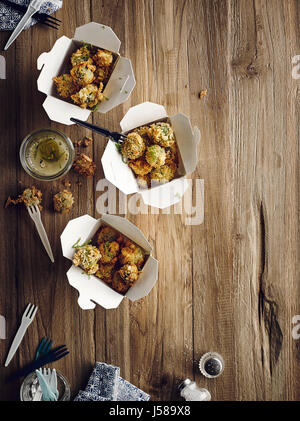 Croccante fritti i cavoletti di Bruxelles Foto Stock