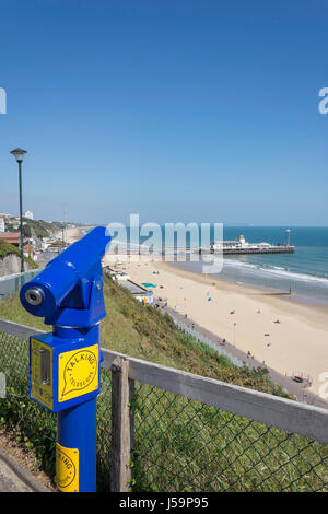 West Beach e Bournemouth Pier da West Cliff di Bournemouth Dorset, England, Regno Unito Foto Stock