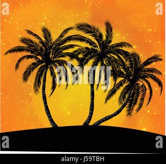 Silhouette di palme al tramonto arancione sk Illustrazione Vettoriale