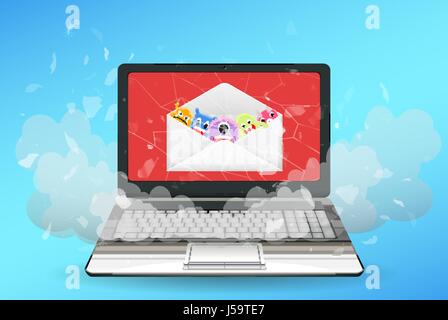 Computer portatile rotto da virus di posta elettronica Illustrazione Vettoriale