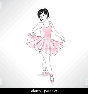 Ragazza danzante in scarpe da ballo e danza tutu. little ballerina isolato. lezioni di ballo dance illustrazione. Illustrazione Vettoriale