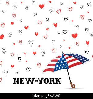 Travel usa sfondo. amore new york city pattern. cuore sfondo con ombrello. buona per il biglietto di auguri Illustrazione Vettoriale