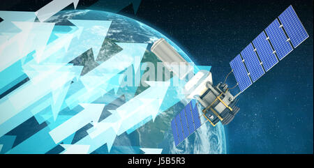 Basso angolo di visione ofÃ Â 3d moderno solare satellite contro la massa contro la via lattea Foto Stock