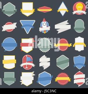 Set misto di lampadine astronave badge bandiera emblema, marchio icona Illustrazione Vettore Illustrazione Vettoriale