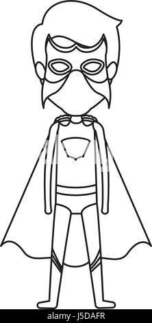 Silhouette monocromatiche con senza volto maschile eretta e del supereroe mascherato Illustrazione Vettoriale