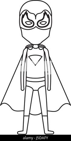 Silhouette monocromatiche e anonimi con ragazzo permanente supereroe Illustrazione Vettoriale