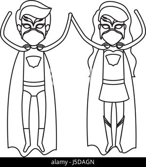 Silhouette monocromatiche volto del giovane di supereroi battenti in verticale Illustrazione Vettoriale