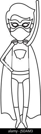 Silhouette monocromatiche e anonimi di supereroe guy battenti con braccio Illustrazione Vettoriale