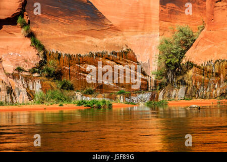 L'acqua penetra attraverso le crepe nelle pareti del canyon creazione di geometrie astratte lungo la parte superiore del Fiume Colorado vicino a pagina, Arizona. Foto Stock