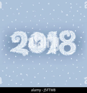 2018 Anno Nuovo Frosty sfondo.disegnati a mano illustrazione digitale di intricati pattern di brina calcolando il numero 2018 . Foto Stock