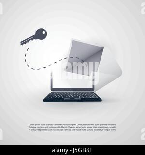 Laptop e busta - Infezione backdoor tramite E-mail - virus, malware Ransomware, frode, spam, phishing, Email scam, attacco hacker - Sicurezza IT Illustrazione Vettoriale