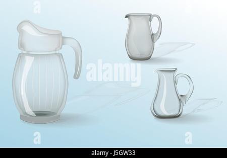 Vetreria, brocca di vetro, cup. Decorativi oggetti per uso domestico Illustrazione Vettoriale