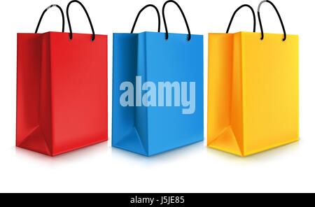 Set di vettore di realistico vuoto colorato Borse per la spesa per la promozione. Isolato illustrazione vettoriale Illustrazione Vettoriale