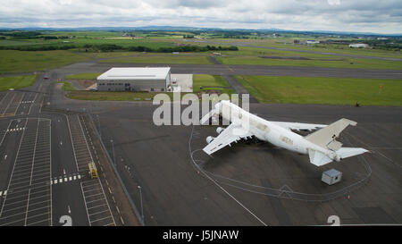 Abbandonata la Boeing 747 a Glasgow Prestwick aeroporto utilizzato come aeroporto Servizio Antincendio scafo di formazione Foto Stock