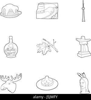 Canada set di icone di stile di contorno Illustrazione Vettoriale